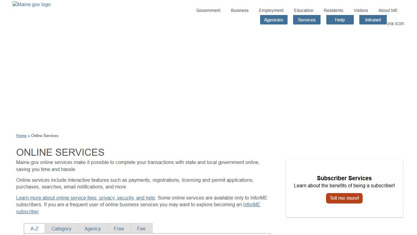 Maine.gov: Online Services Page