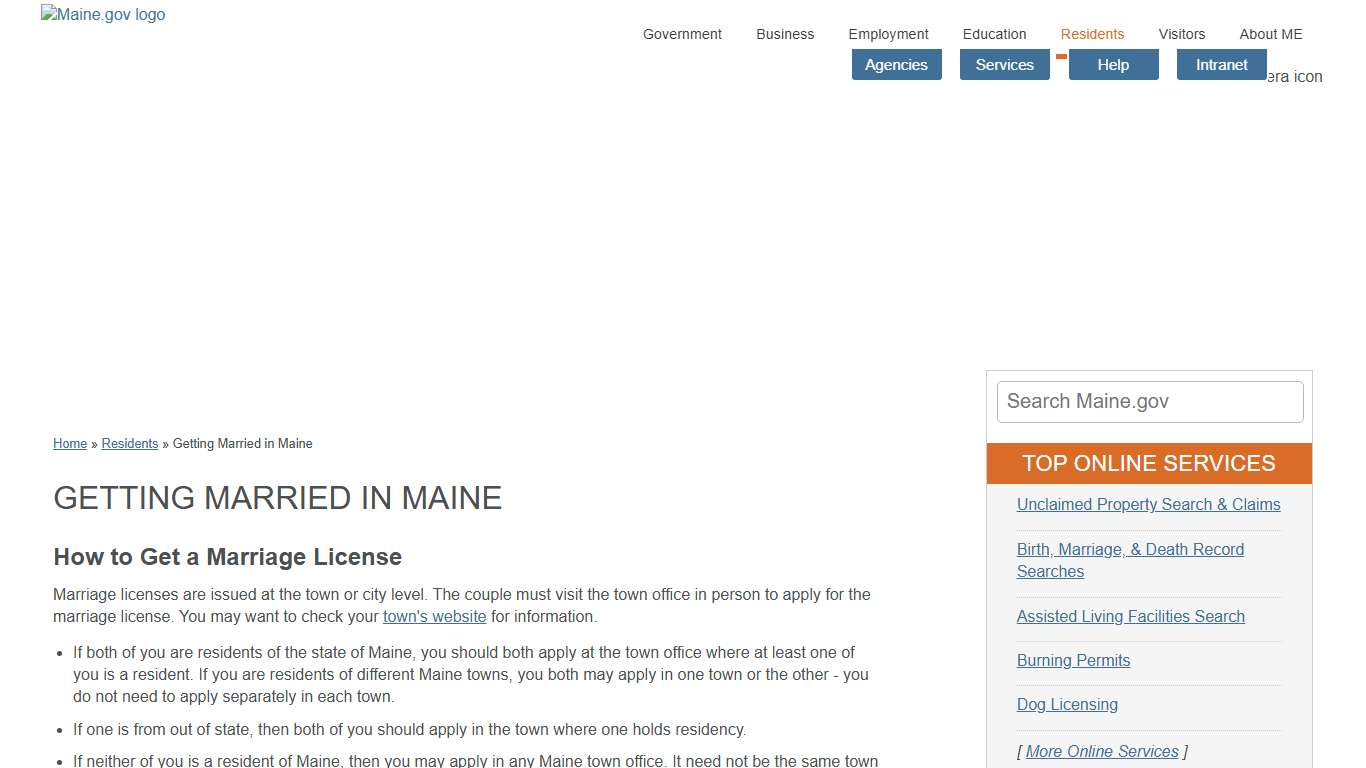 Maine.gov: Residents: Getting Married in Maine